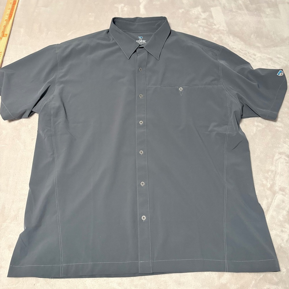 KUHL Tufflex Hiking Button Down Shirt Mens Gray size XXL Short Sleeve Stretch